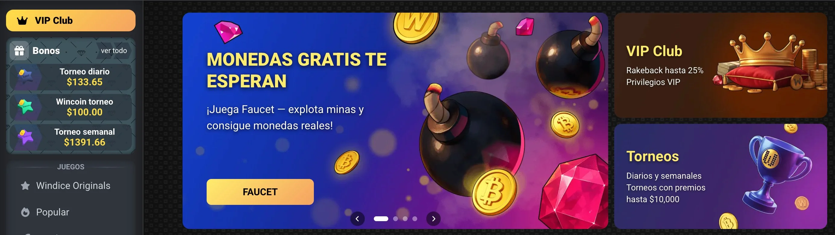 Windice casino homepage overview