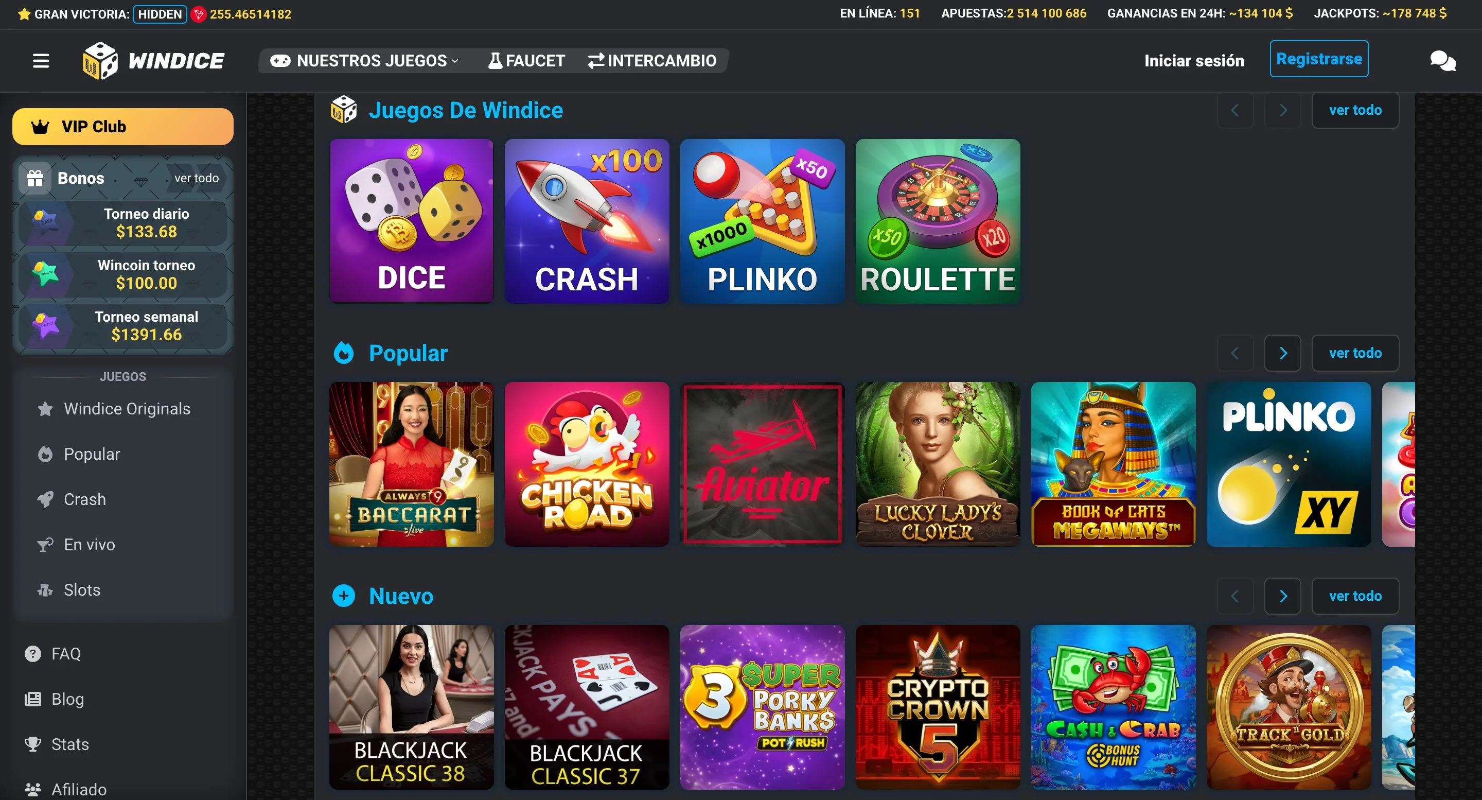 Windice slots library and game selection
